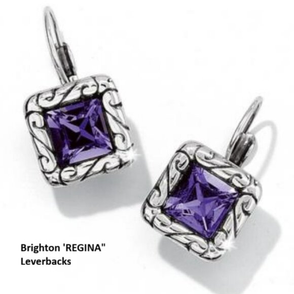 $110 Brighton "REGINA PURPLE" Swarovski Crystal Square Pendant & Leverbacks Set! - Picture 14 of 14